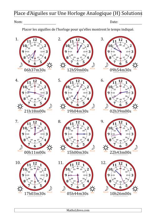 Place d'Aiguiles sur Une Horloge Analogique utilisant le système horaire sur 24 heures avec 30 Secondes d'Intervalle (12 Horloges) (H) page 2