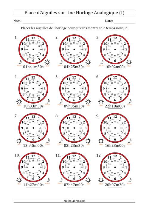 Place d'Aiguiles sur Une Horloge Analogique utilisant le système horaire sur 24 heures avec 30 Secondes d'Intervalle (12 Horloges) (I)