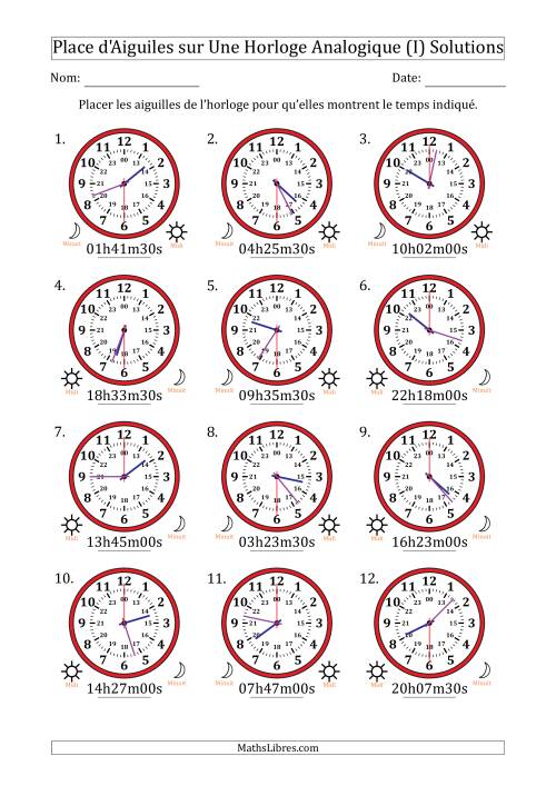 Place d'Aiguiles sur Une Horloge Analogique utilisant le système horaire sur 24 heures avec 30 Secondes d'Intervalle (12 Horloges) (I) page 2