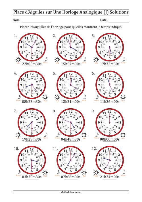 Place d'Aiguiles sur Une Horloge Analogique utilisant le système horaire sur 24 heures avec 30 Secondes d'Intervalle (12 Horloges) (J) page 2