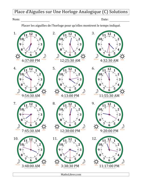 Place d'Aiguiles sur Une Horloge Analogique utilisant le système horaire sur 12 heures avec 30 Secondes d'Intervalle (12 Horloges) (C) page 2