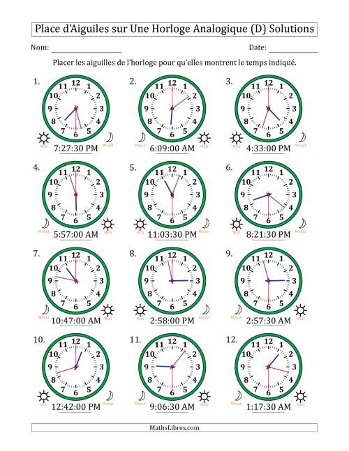 Place d'Aiguiles sur Une Horloge Analogique utilisant le système horaire sur 12 heures avec 30 Secondes d'Intervalle (12 Horloges) (D) page 2