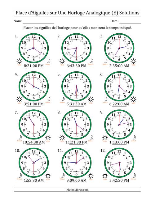 Place d'Aiguiles sur Une Horloge Analogique utilisant le système horaire sur 12 heures avec 30 Secondes d'Intervalle (12 Horloges) (E) page 2