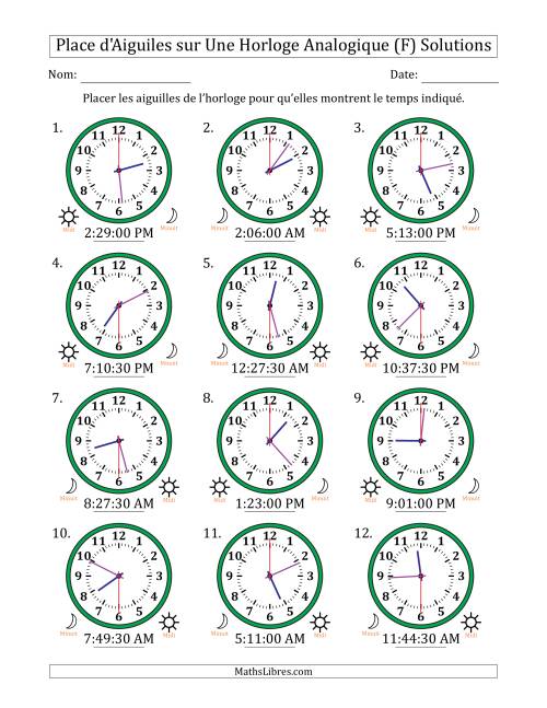 Place d'Aiguiles sur Une Horloge Analogique utilisant le système horaire sur 12 heures avec 30 Secondes d'Intervalle (12 Horloges) (F) page 2