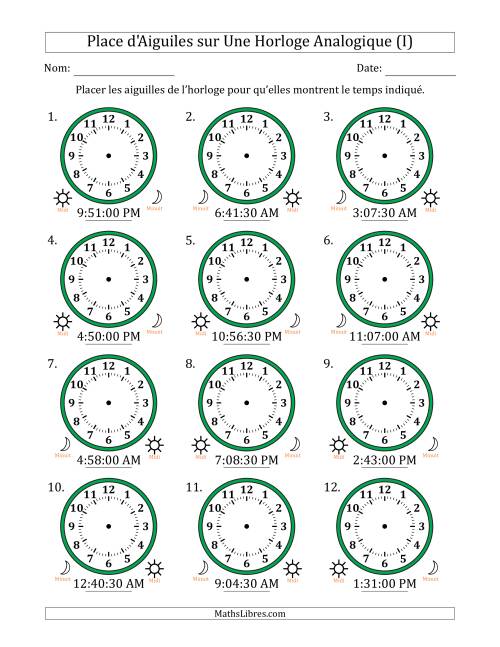 Place d'Aiguiles sur Une Horloge Analogique utilisant le système horaire sur 12 heures avec 30 Secondes d'Intervalle (12 Horloges) (I)