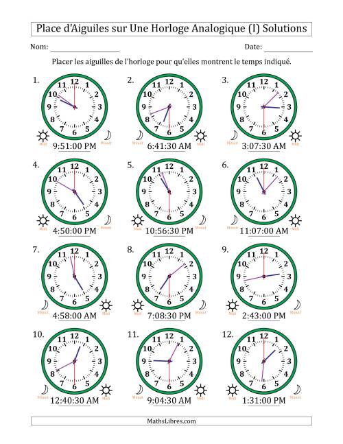Place d'Aiguiles sur Une Horloge Analogique utilisant le système horaire sur 12 heures avec 30 Secondes d'Intervalle (12 Horloges) (I) page 2