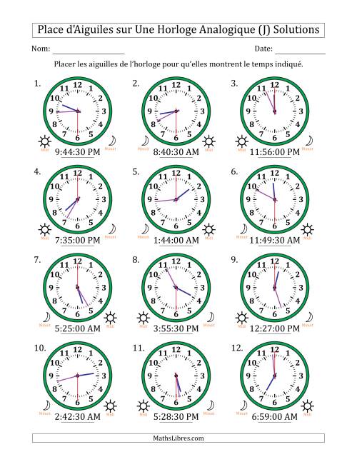 Place d'Aiguiles sur Une Horloge Analogique utilisant le système horaire sur 12 heures avec 30 Secondes d'Intervalle (12 Horloges) (J) page 2
