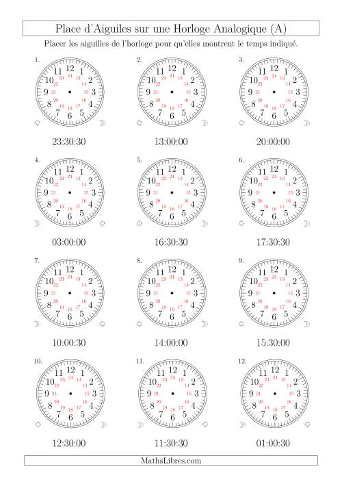 Place d'Aiguiles sur Une Horloge Analogique avec 60 Minutes & Secondes d'Intervalle (12 Horloges) (A)