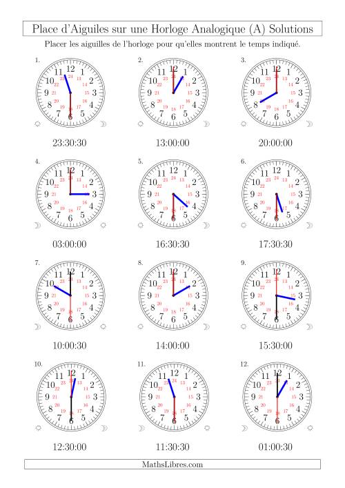Place d'Aiguiles sur Une Horloge Analogique avec 60 Minutes & Secondes d'Intervalle (12 Horloges) (A) page 2
