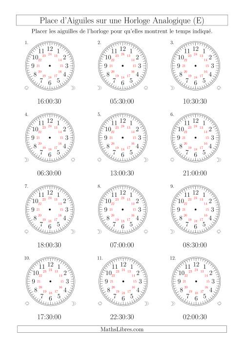 Place d'Aiguiles sur Une Horloge Analogique avec 60 Minutes & Secondes d'Intervalle (12 Horloges) (E)