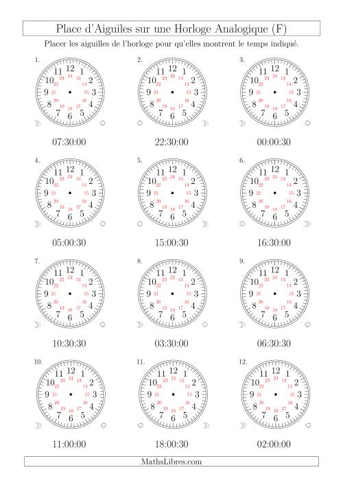 Place d'Aiguiles sur Une Horloge Analogique avec 60 Minutes & Secondes d'Intervalle (12 Horloges) (F)