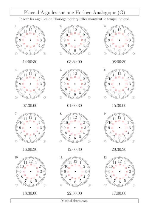 Place d'Aiguiles sur Une Horloge Analogique avec 60 Minutes & Secondes d'Intervalle (12 Horloges) (G)