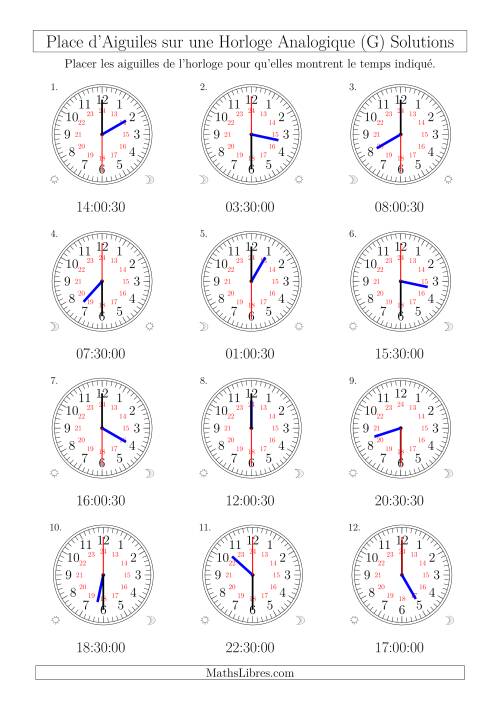 Place d'Aiguiles sur Une Horloge Analogique avec 60 Minutes & Secondes d'Intervalle (12 Horloges) (G) page 2
