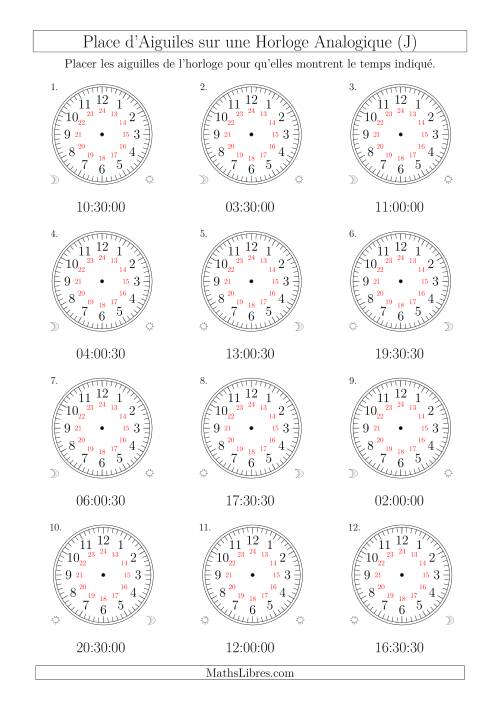 Place d'Aiguiles sur Une Horloge Analogique avec 60 Minutes & Secondes d'Intervalle (12 Horloges) (J)