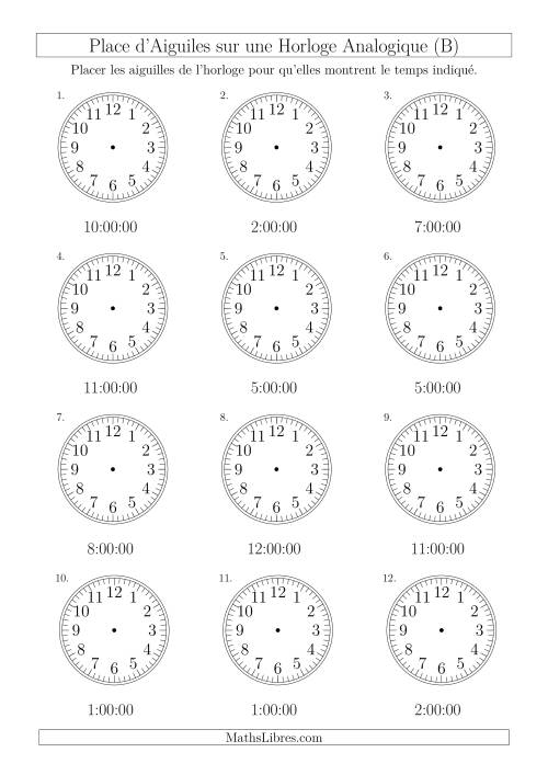 Place d'Aiguiles sur Une Horloge Analogique avec 60 Minutes  & Secondes d'Intervalle (12 Horloges) (B)