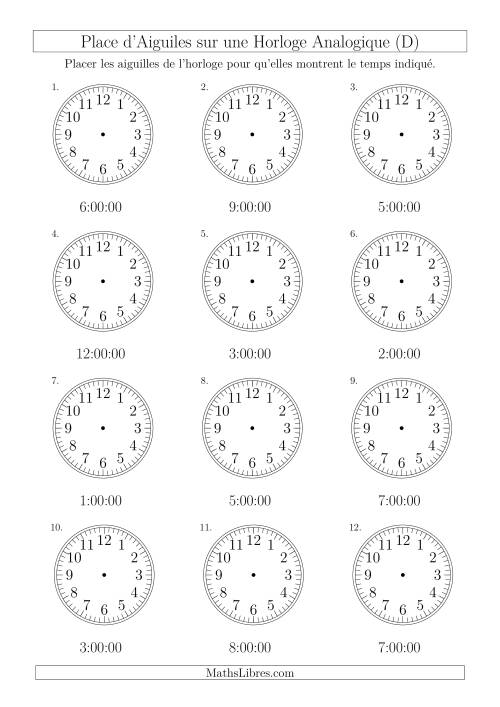 Place d'Aiguiles sur Une Horloge Analogique avec 60 Minutes  & Secondes d'Intervalle (12 Horloges) (D)