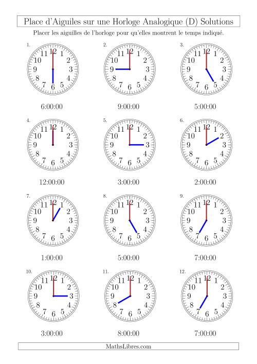 Place d'Aiguiles sur Une Horloge Analogique avec 60 Minutes  & Secondes d'Intervalle (12 Horloges) (D) page 2