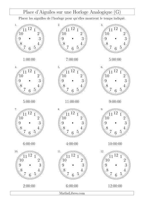 Place d'Aiguiles sur Une Horloge Analogique avec 60 Minutes  & Secondes d'Intervalle (12 Horloges) (G)