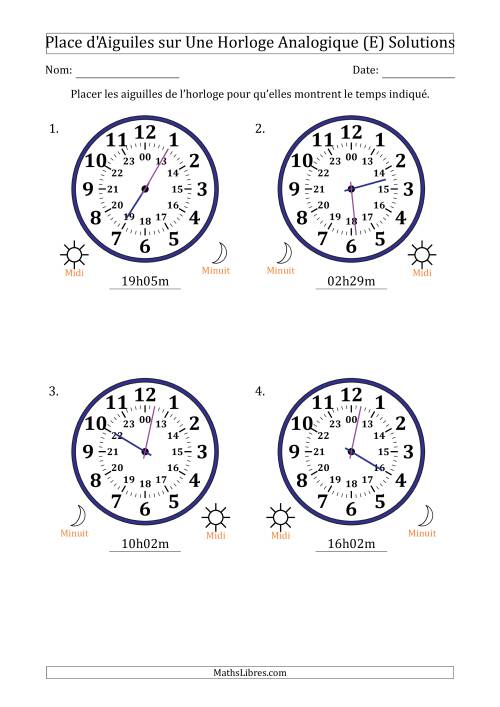Place d'Aiguiles sur Une Horloge Analogique utilisant le système horaire sur 24 heures avec 1 Minutes d'Intervalle (4 Horloges) (E) page 2