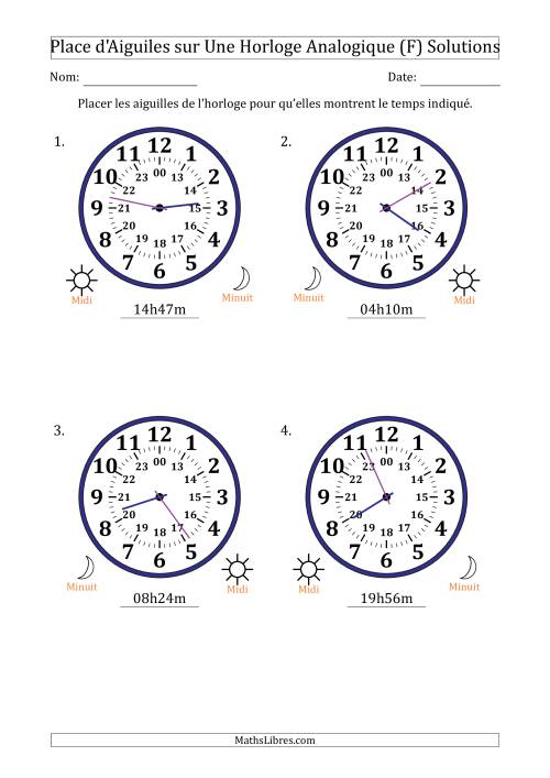 Place d'Aiguiles sur Une Horloge Analogique utilisant le système horaire sur 24 heures avec 1 Minutes d'Intervalle (4 Horloges) (F) page 2
