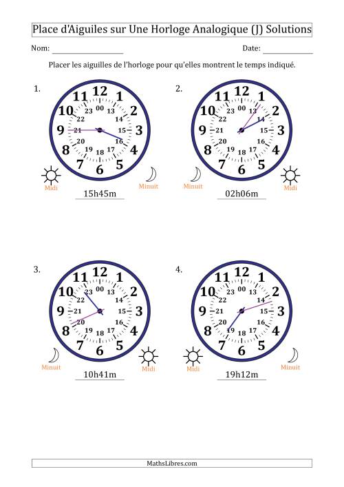 Place d'Aiguiles sur Une Horloge Analogique utilisant le système horaire sur 24 heures avec 1 Minutes d'Intervalle (4 Horloges) (J) page 2