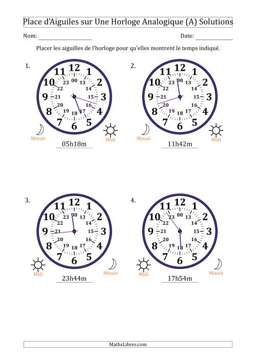 Place d'Aiguiles sur Une Horloge Analogique utilisant le système horaire sur 24 heures avec 1 Minutes d'Intervalle (4 Horloges) (Tout) page 2