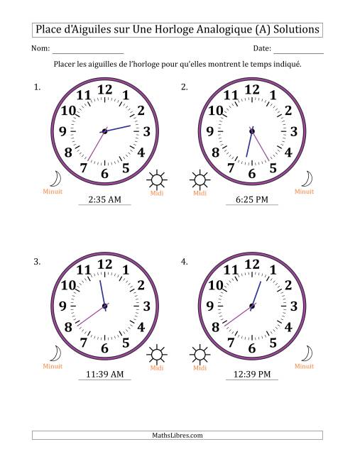 Place d'Aiguiles sur Une Horloge Analogique utilisant le système horaire sur 12 heures avec 1 Minutes d'Intervalle (4 Horloges) (A) page 2