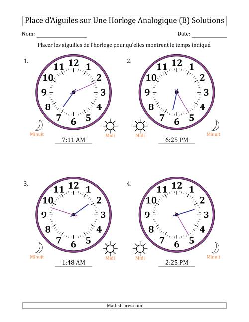Place d'Aiguiles sur Une Horloge Analogique utilisant le système horaire sur 12 heures avec 1 Minutes d'Intervalle (4 Horloges) (B) page 2