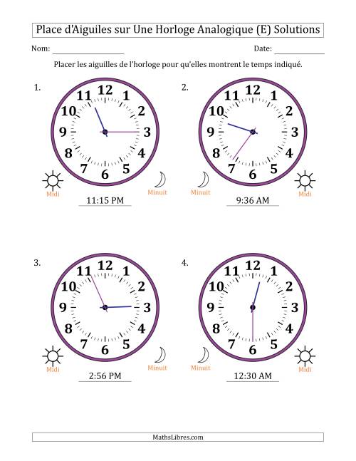 Place d'Aiguiles sur Une Horloge Analogique utilisant le système horaire sur 12 heures avec 1 Minutes d'Intervalle (4 Horloges) (E) page 2