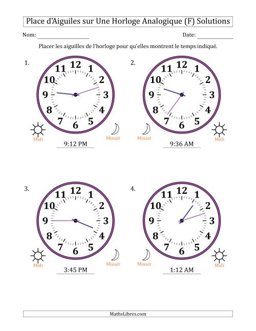 Place d'Aiguiles sur Une Horloge Analogique utilisant le système horaire sur 12 heures avec 1 Minutes d'Intervalle (4 Horloges) (F) page 2
