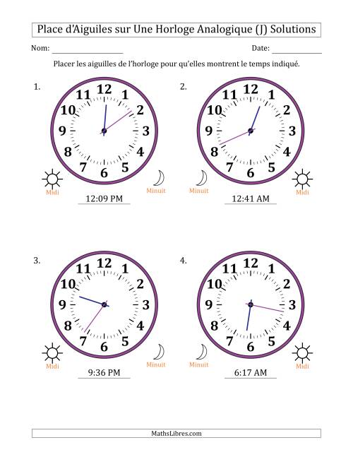 Place d'Aiguiles sur Une Horloge Analogique utilisant le système horaire sur 12 heures avec 1 Minutes d'Intervalle (4 Horloges) (J) page 2