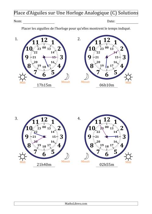Place d'Aiguiles sur Une Horloge Analogique utilisant le système horaire sur 24 heures avec 5 Minutes d'Intervalle (4 Horloges) (C) page 2