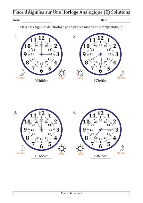 Place d'Aiguiles sur Une Horloge Analogique utilisant le système horaire sur 24 heures avec 5 Minutes d'Intervalle (4 Horloges) (E) page 2