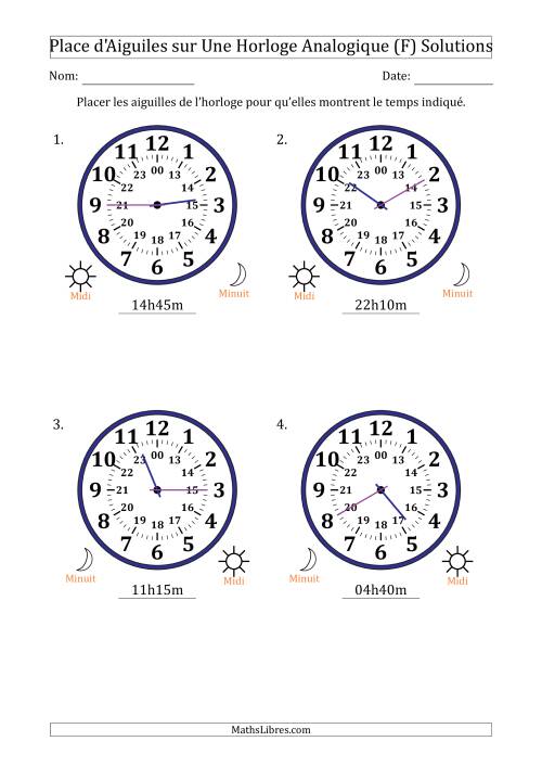Place d'Aiguiles sur Une Horloge Analogique utilisant le système horaire sur 24 heures avec 5 Minutes d'Intervalle (4 Horloges) (F) page 2