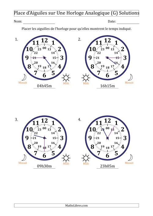 Place d'Aiguiles sur Une Horloge Analogique utilisant le système horaire sur 24 heures avec 5 Minutes d'Intervalle (4 Horloges) (G) page 2
