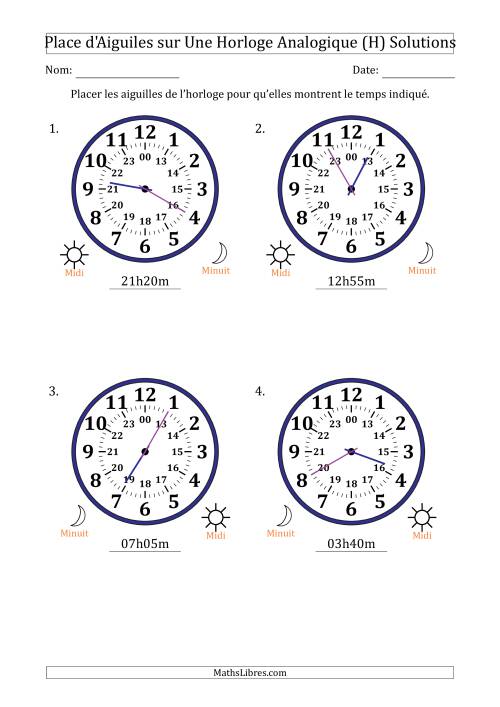 Place d'Aiguiles sur Une Horloge Analogique utilisant le système horaire sur 24 heures avec 5 Minutes d'Intervalle (4 Horloges) (H) page 2