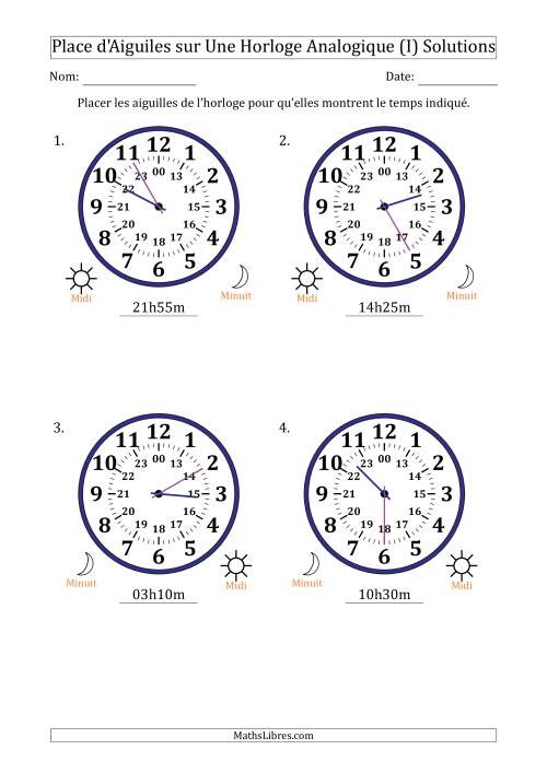 Place d'Aiguiles sur Une Horloge Analogique utilisant le système horaire sur 24 heures avec 5 Minutes d'Intervalle (4 Horloges) (I) page 2