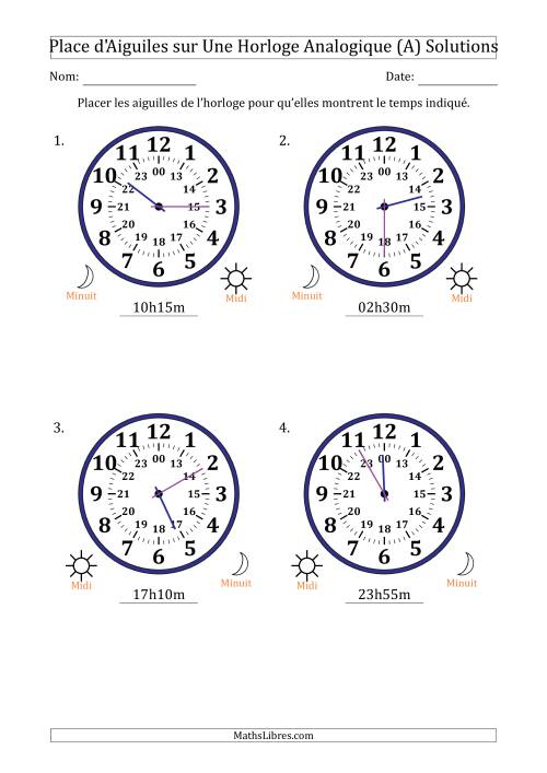 Place d'Aiguiles sur Une Horloge Analogique utilisant le système horaire sur 24 heures avec 5 Minutes d'Intervalle (4 Horloges) (Tout) page 2