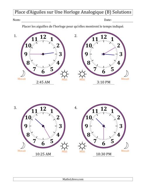 Place d'Aiguiles sur Une Horloge Analogique utilisant le système horaire sur 12 heures avec 5 Minutes d'Intervalle (4 Horloges) (B) page 2