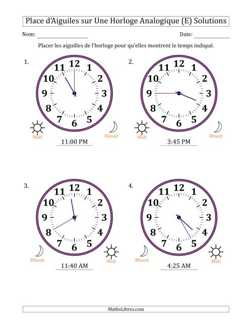 Place d'Aiguiles sur Une Horloge Analogique utilisant le système horaire sur 12 heures avec 5 Minutes d'Intervalle (4 Horloges) (E) page 2