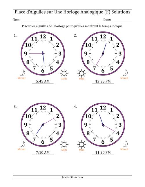 Place d'Aiguiles sur Une Horloge Analogique utilisant le système horaire sur 12 heures avec 5 Minutes d'Intervalle (4 Horloges) (F) page 2