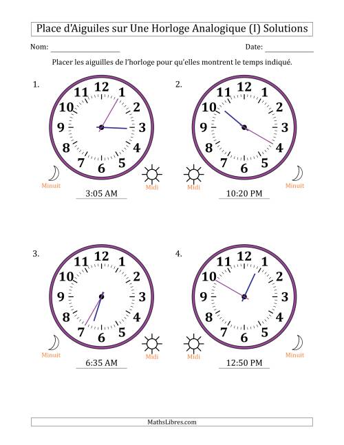 Place d'Aiguiles sur Une Horloge Analogique utilisant le système horaire sur 12 heures avec 5 Minutes d'Intervalle (4 Horloges) (I) page 2