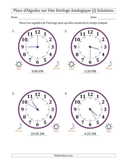 Place d'Aiguiles sur Une Horloge Analogique utilisant le système horaire sur 12 heures avec 5 Minutes d'Intervalle (4 Horloges) (J) page 2