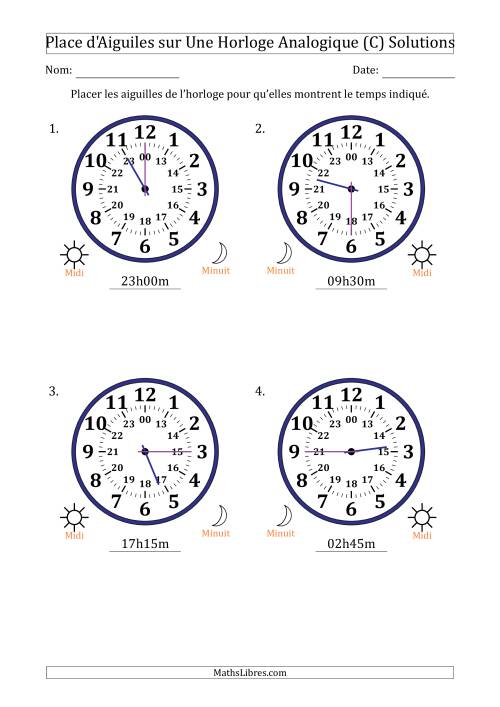Place d'Aiguiles sur Une Horloge Analogique utilisant le système horaire sur 24 heures avec 15 Minutes d'Intervalle (4 Horloges) (C) page 2