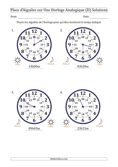 Place d'Aiguiles sur Une Horloge Analogique utilisant le système horaire sur 24 heures avec 15 Minutes d'Intervalle (4 Horloges) (D) page 2