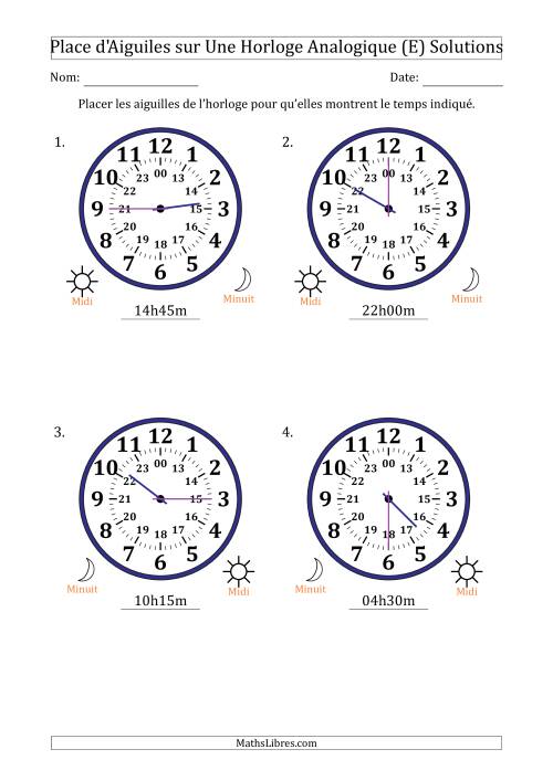 Place d'Aiguiles sur Une Horloge Analogique utilisant le système horaire sur 24 heures avec 15 Minutes d'Intervalle (4 Horloges) (E) page 2