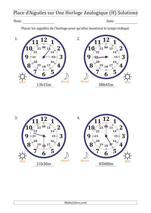 Place d'Aiguiles sur Une Horloge Analogique utilisant le système horaire sur 24 heures avec 15 Minutes d'Intervalle (4 Horloges) (H) page 2