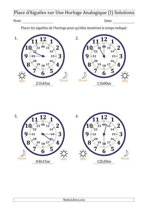 Place d'Aiguiles sur Une Horloge Analogique utilisant le système horaire sur 24 heures avec 15 Minutes d'Intervalle (4 Horloges) (I) page 2