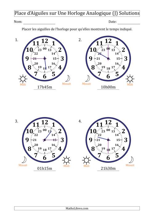 Place d'Aiguiles sur Une Horloge Analogique utilisant le système horaire sur 24 heures avec 15 Minutes d'Intervalle (4 Horloges) (J) page 2