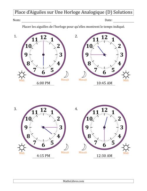 Place d'Aiguiles sur Une Horloge Analogique utilisant le système horaire sur 12 heures avec 15 Minutes d'Intervalle (4 Horloges) (D) page 2